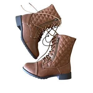 Quilted Brown Ankle Boots Girls Youth Size 1 Steampunk New